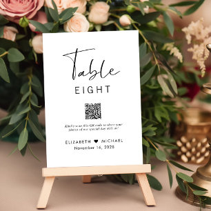 Chic Script QR Code Wedding Reception Tischnummer