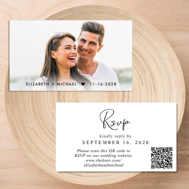 Chic Script QR Code Wedding RSVP Begleitkarte (Von Creator hochgeladen)