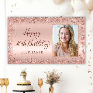 Chic Script Rose Gold Glitzer Foto 30. Geburtstag Banner