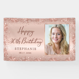 Chic Script Rose Gold Glitzer Foto 30. Geburtstag Banner