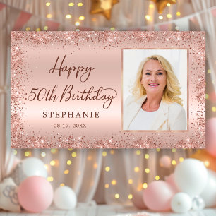 Chic Script Rose Gold Glitzer Foto 50. Geburtstag Banner