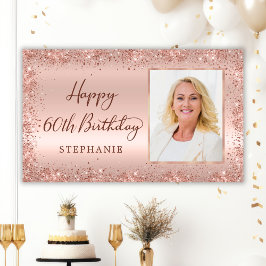 Chic Script Rose Gold Glitzer Foto 60. Geburtstag Banner