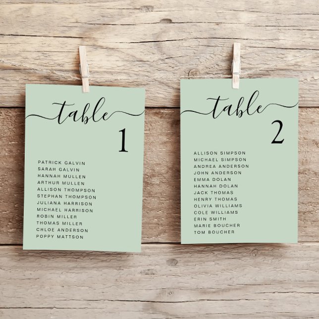 Chic Script Sage Green Wedding Chart Card Card Kar Einladung (Von Creator hochgeladen)