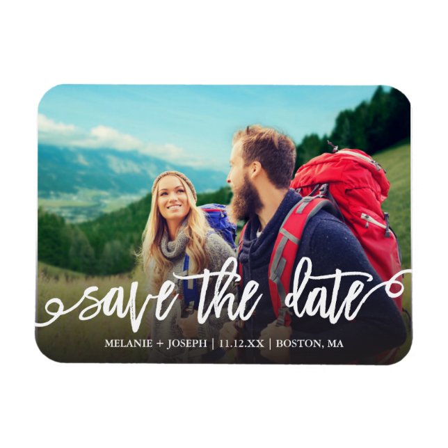 Chic Script Save the Date Foto Magnet (Horizontal)