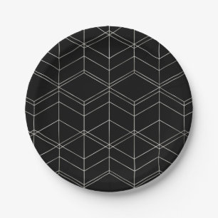 Chic Script Schwarz & Silberfolie Geometrisches Mu Pappteller