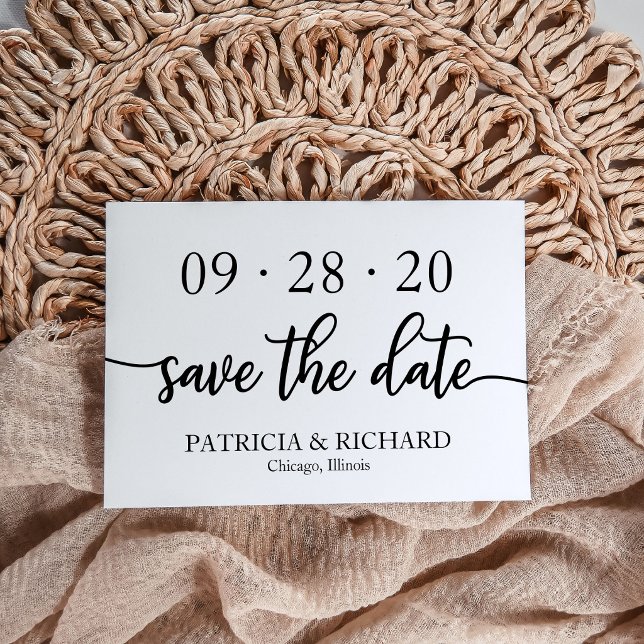 Chic Script Schwarz und Weiß Hochzeit speichern da Einladung (Von Creator hochgeladen)