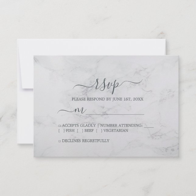 Chic Script Schwarz-weiß Minimal Wedding RSVP Karte (Vorderseite)