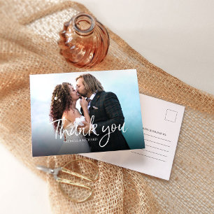Chic Script Simple elegante Hochzeit Danke Foto Postkarte