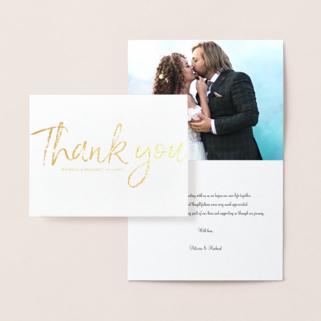 Chic Script Simple Wedding Danke Foto Foil Folienkarte (Anzeige)