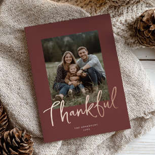 Chic Script Thanksgiving-Foto Burgunderrot Rosen G Folien Feiertagskarte