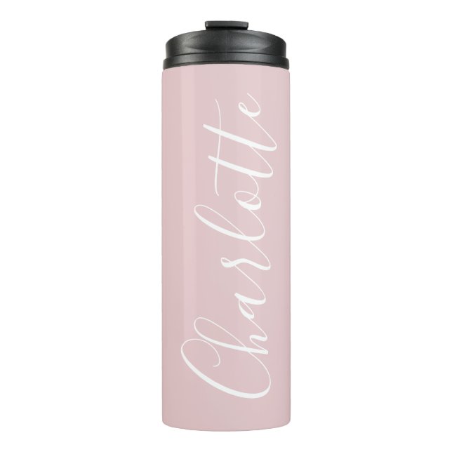 Chic Script Typografie Personalisiert Girly Pink Thermosbecher (Vorderseite)