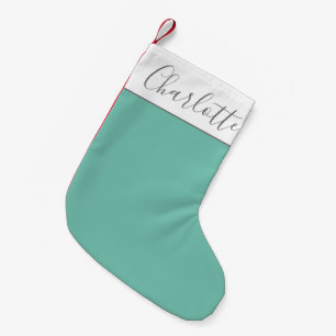 Chic Script Typografie Personalisiert Moderne Aqua Kleiner Weihnachtsstrumpf