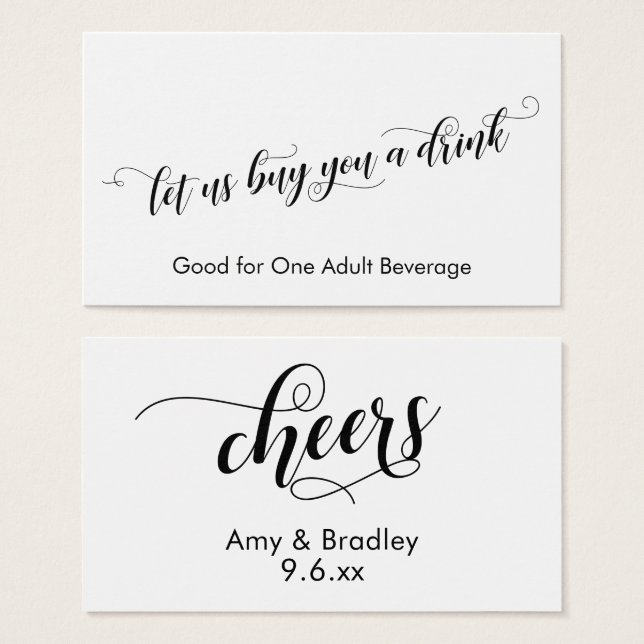Chic Script Typografy Drinks Tickets auf Weiß (Vorne & Hinten)