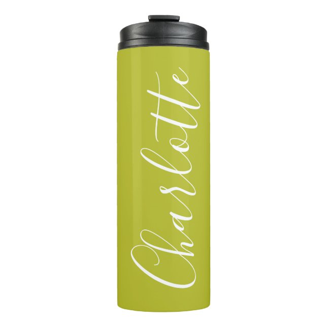 Chic Script Typografy Personalisiert Chartreuse  Thermosbecher (Vorderseite)