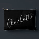 Chic Script Typografy Personalisiert Name Black Zubehörtasche<br><div class="desc">Personalisiertes Zubehör-Pouch für Schriftzeichen in Schwarz</div>