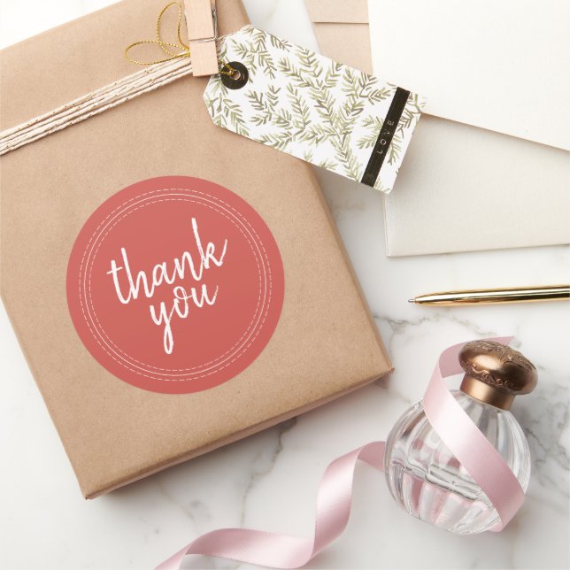 Chic Script Warm Red Vielen Dank Geschenklabel Runder Aufkleber (Schenken)