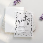 Chic Script Wavy Frame 60. Geburtstagsparty<br><div class="desc">Chic Vellum 60. Geburtstagsfeier Einladung mit einem gewellten Rahmen,  "sechzig" in einem großen stilvollen Drehbuch,  den Namen der Ehrentin in eleganter Serifentypografie und die Party Details in einfachen,  modernen Schriften. Wenn gewünscht,  können Sie es auf einem Foto der Ehre für eine anspruchsvolle und zeitlose Touch überlagern.</div>