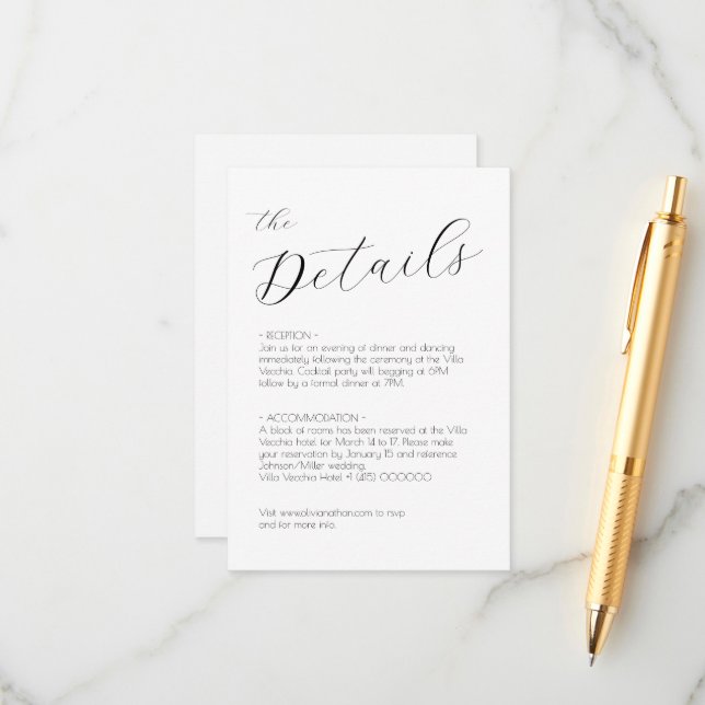 Chic Script Wedding Card Begleitkarte (Vorderseite/Rückseite Beispiel)