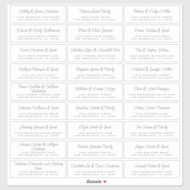 Chic Script Wedding Guest Address Labels (Blatt)