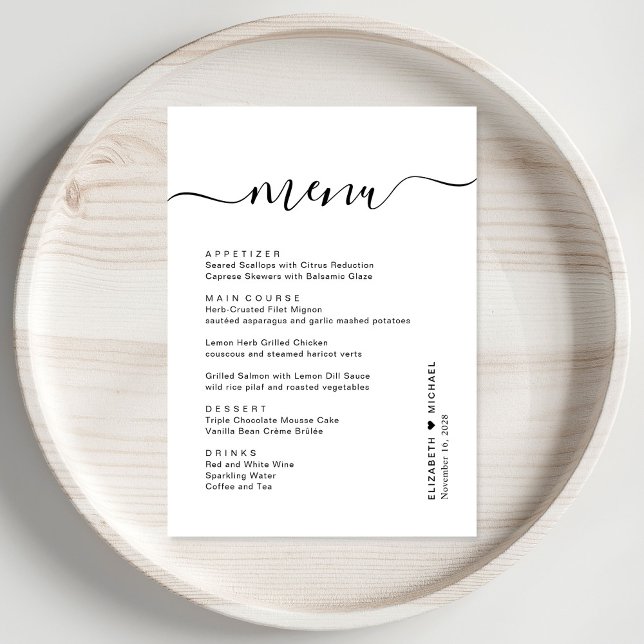 Chic Script Wedding Reception Menükarte (Von Creator hochgeladen)