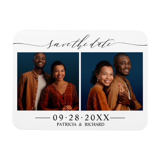 Chic Script Wedding Save the Date 2 Foto Collage Magnet (Horizontal)