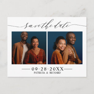 Chic Script Wedding Save the Date 2 Foto Collage Postkarte