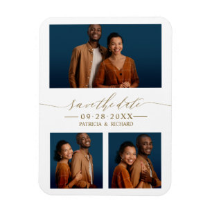 Chic Script Wedding Save the Date 3 Foto Collage Magnet