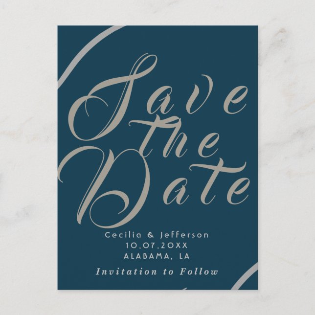 Chic Script Wedding Save the Date Announcement Postkarte (Vorderseite)