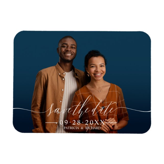 Chic Script Wedding Save the Date Foto Magnet (Horizontal)