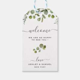 Chic Script Welcome Eucalyptus Wedding Gift Tag Geschenkanhänger