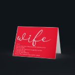 chic Script Wife Definition Love Heart Red Karte<br><div class="desc">Personalisieren Sie für Ihre besondere Ehefrau,  um ein einzigartiges Geschenk für Geburtstage,  Jahrestage,  Hochzeiten,  Weihnachten oder jeden Tag,  den Sie gewollt,  um zu zeigen,  wie viel sie für Sie bedeutet. Ein perfekter Weg,  ihr zu zeigen,  wie phantastisch sie jeden Tag ist. Entwickelt von Thisisnotme©</div>