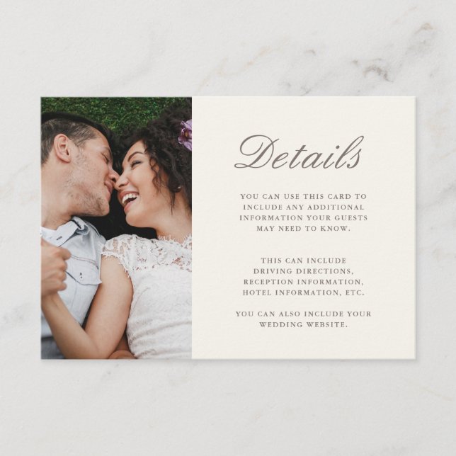 Chic Script Yellow Wedding Details Foto Begleitkarte (Vorderseite)