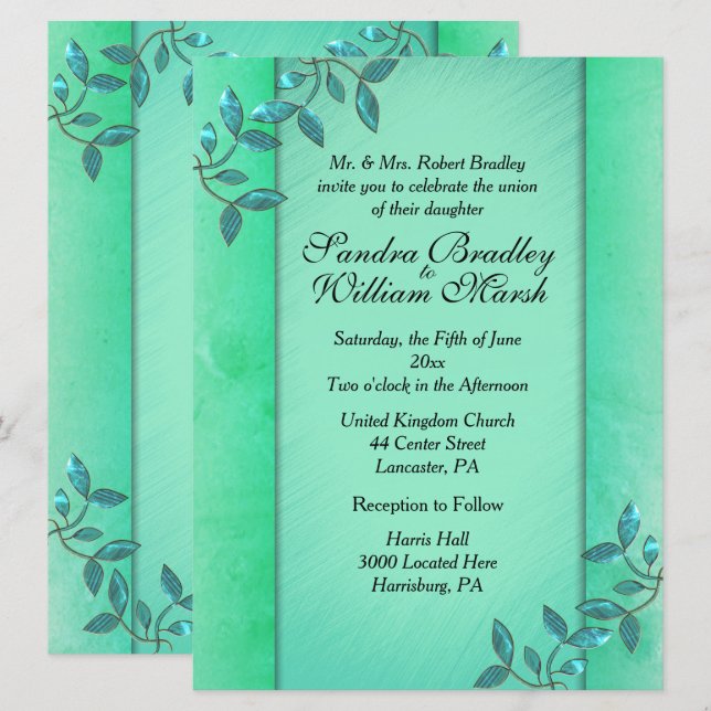 Chic Sea Green Columns Einladung (Vorne/Hinten)