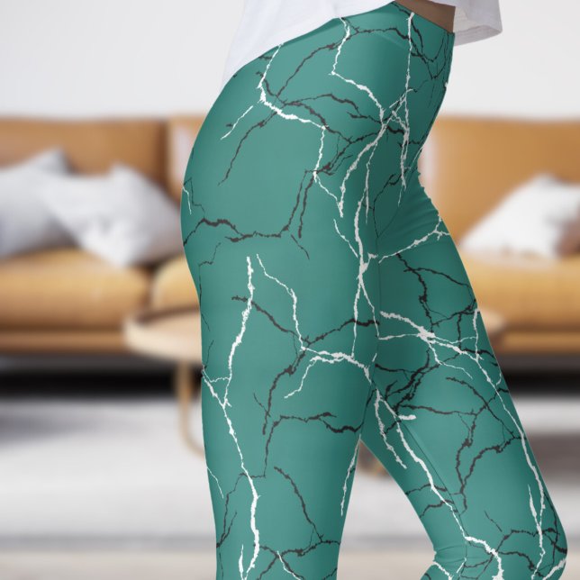 Chic Sea Green und Schwarz-weißes Fracture-Muster Leggings (Chic Sea Green and Black White Fracture Pattern Leggings)