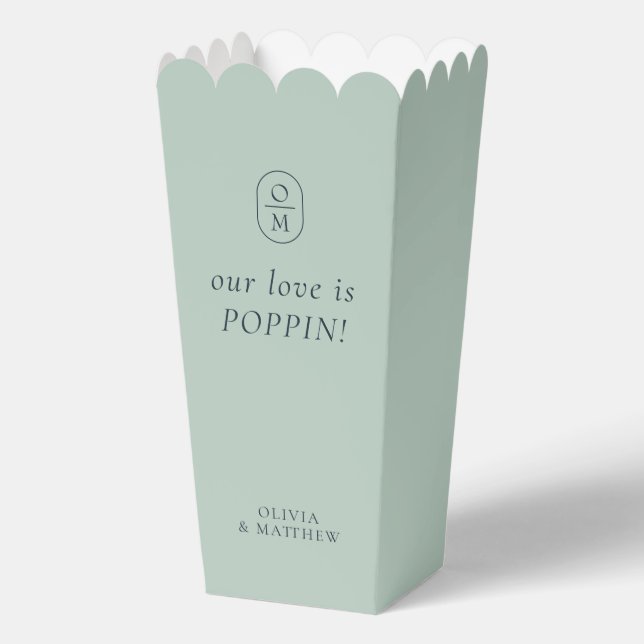Chic Seafoam Green Monogram Popcorn Favor Box Geschenkschachtel (Vorderseite)