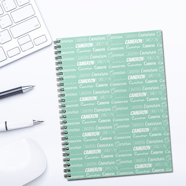 Chic Seafoam Green Personalized Name Collage Notizblock (Von Creator hochgeladen)