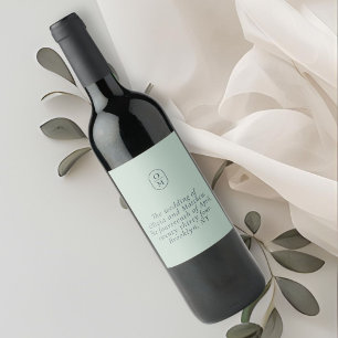 Chic Seafoam Grün Monogramm Hochzeit Weinetikett