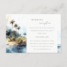 Chic Seascape Palm Tree Island Hochzeitsempfang Begleitkarte