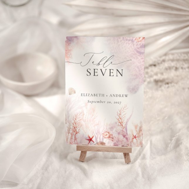 Chic Seashells Coral Underwater Wedding Tischnummer (Von Creator hochgeladen)