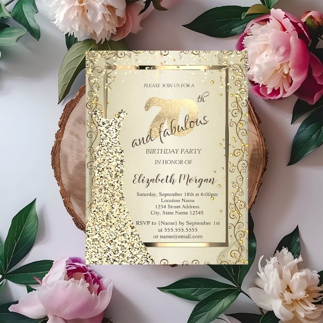 Chic Sequins Dress Gold 70. Geburtstag Einladung (Von Creator hochgeladen)