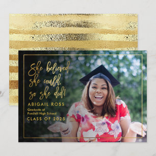 Chic She glaubte Gold Script Quote Abschluss Einladung