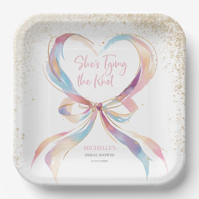 Chic She zähmt das knotenrosa Brautparty Pappteller (Vorderseite)