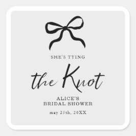 Chic She's The Knot Black Bow Brautparty Quadratischer Aufkleber