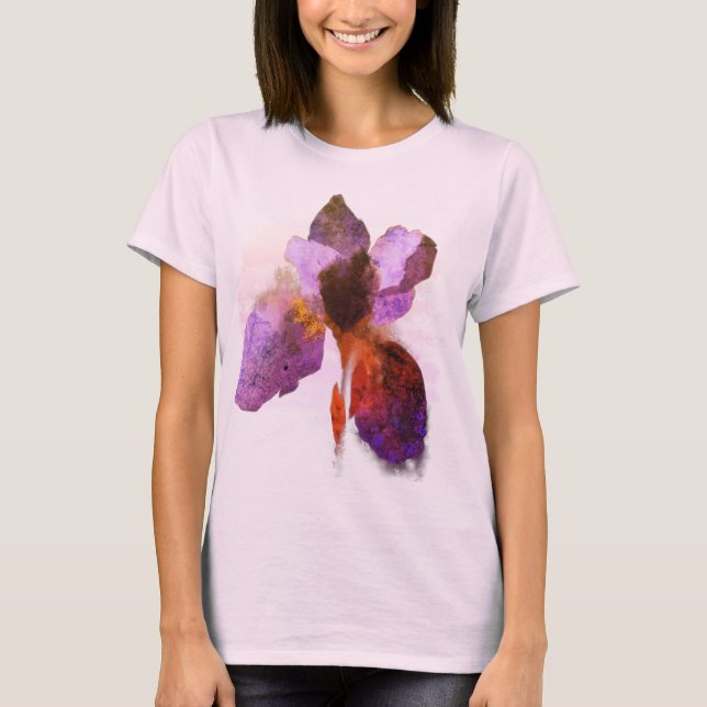 Chic Sibirien Iris Blume Malerei T-Shirt (Vorderseite)