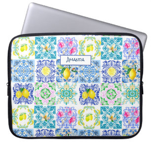 Chic Sicilian azulejo Amalfi Mediterrane Fliesen Laptopschutzhülle
