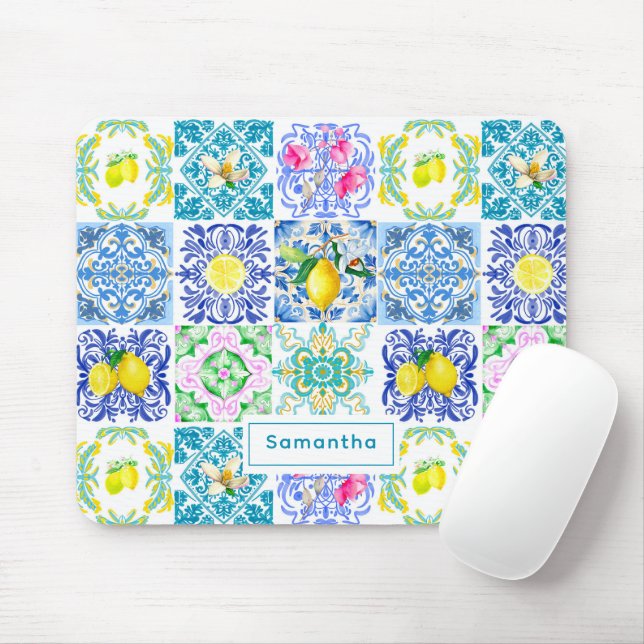 Chic Sicilian azulejo Amalfi Mediterrane Fliesen Mousepad (Mit Mouse)