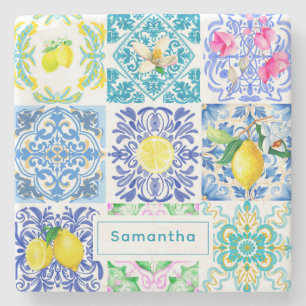 Chic Sicilian azulejo Amalfi Mediterrane Fliesen Steinuntersetzer