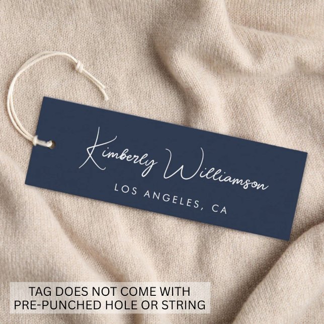 Chic Signature Schrift Blaues Anhängeschild Mini Visitenkarte (Empower your name in our signature script as your logo and brand identity)