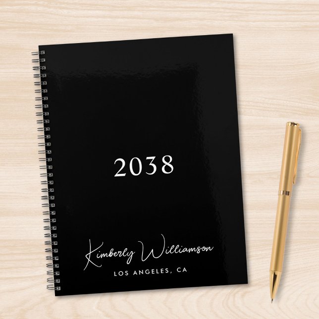 Chic Signature Schrift Monogramm Schwarz Geschäftl Planer (Chic Signature Script Monogram Black Business Planner)