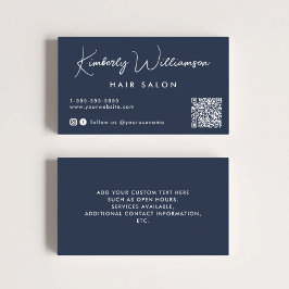 Chic Signature Script QR Code Blau Visitenkarte